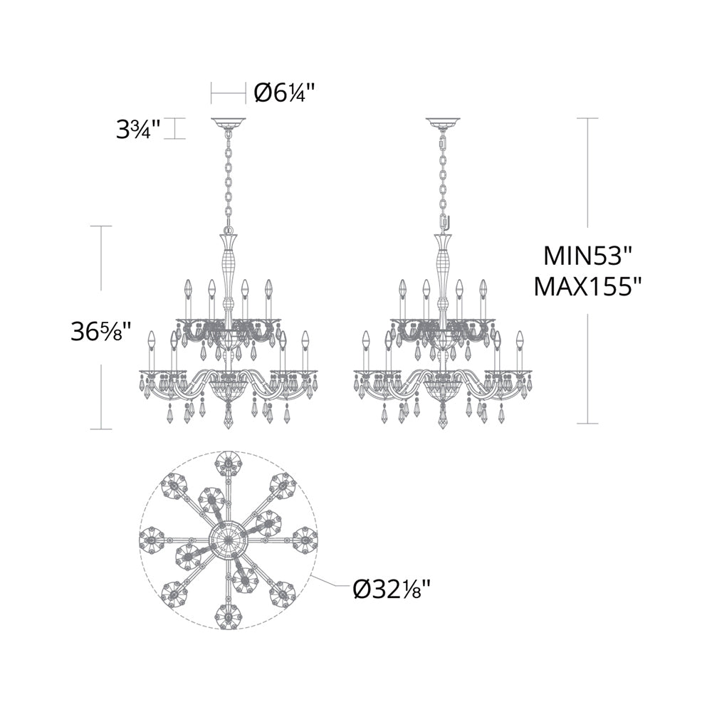 Napoli Multi Tier Chandelier - line drawing.