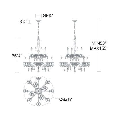 Napoli Multi Tier Chandelier - line drawing.