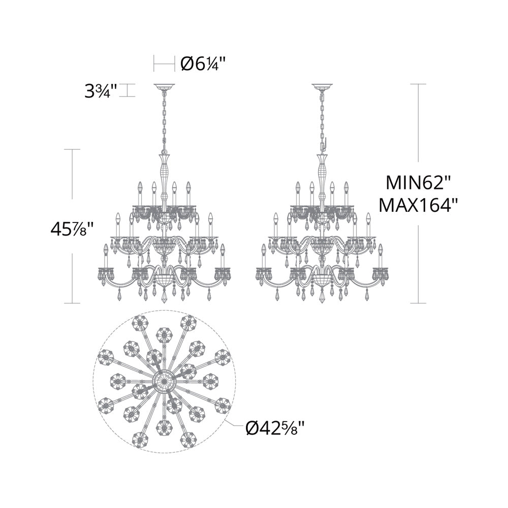 Napoli Multi Tier Chandelier - line drawing.