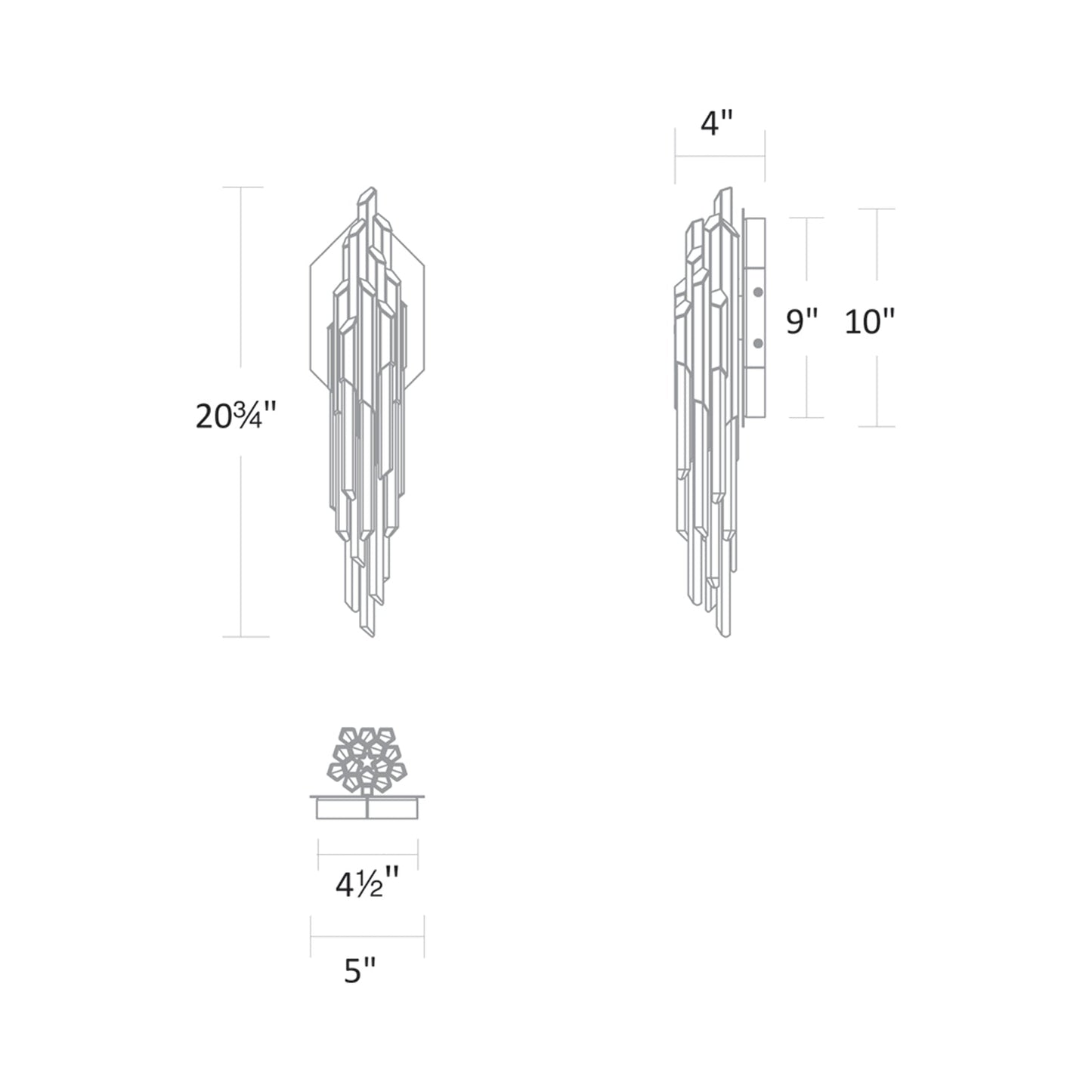 Organza LED Wall Light - line drawing.