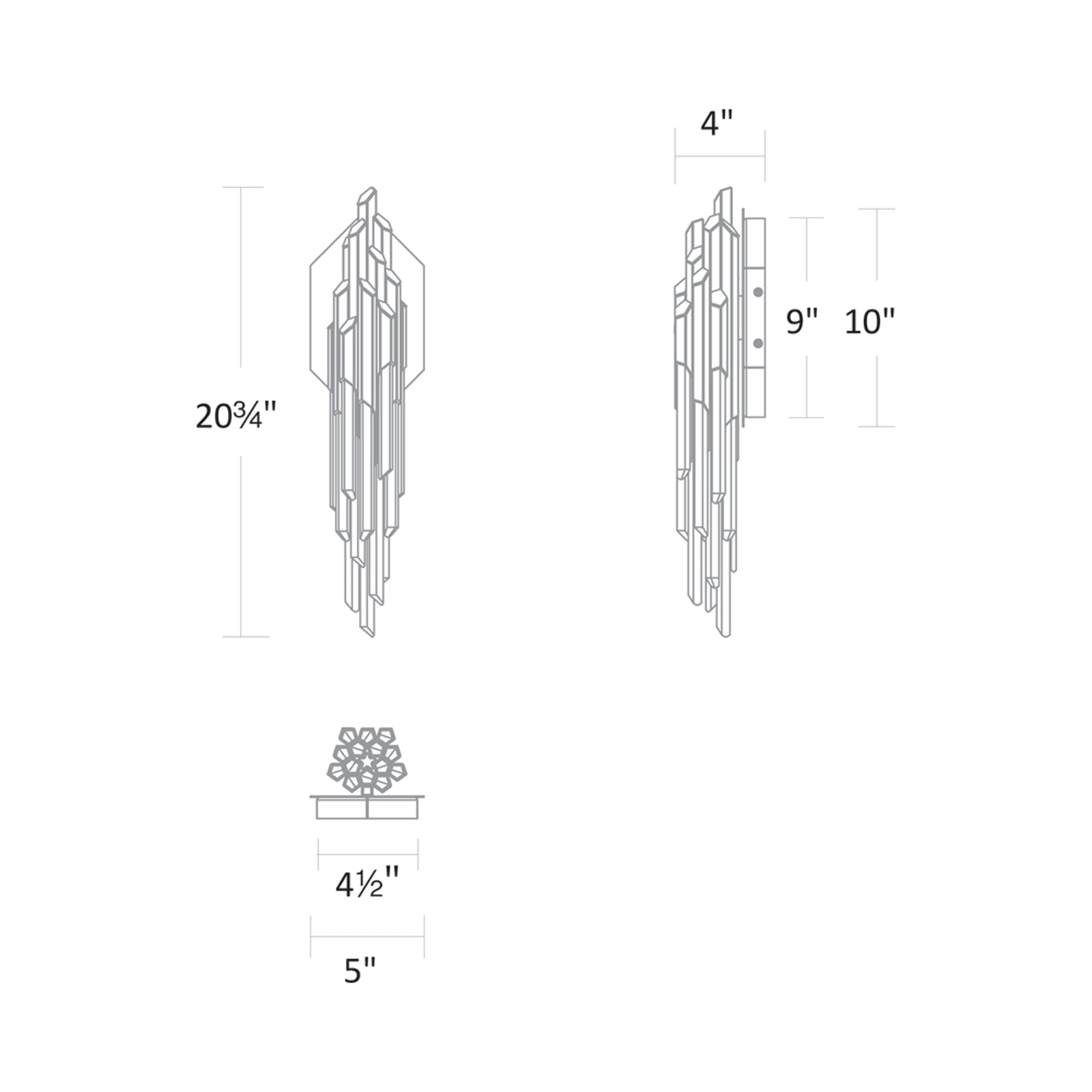 Organza LED Wall Light - line drawing.