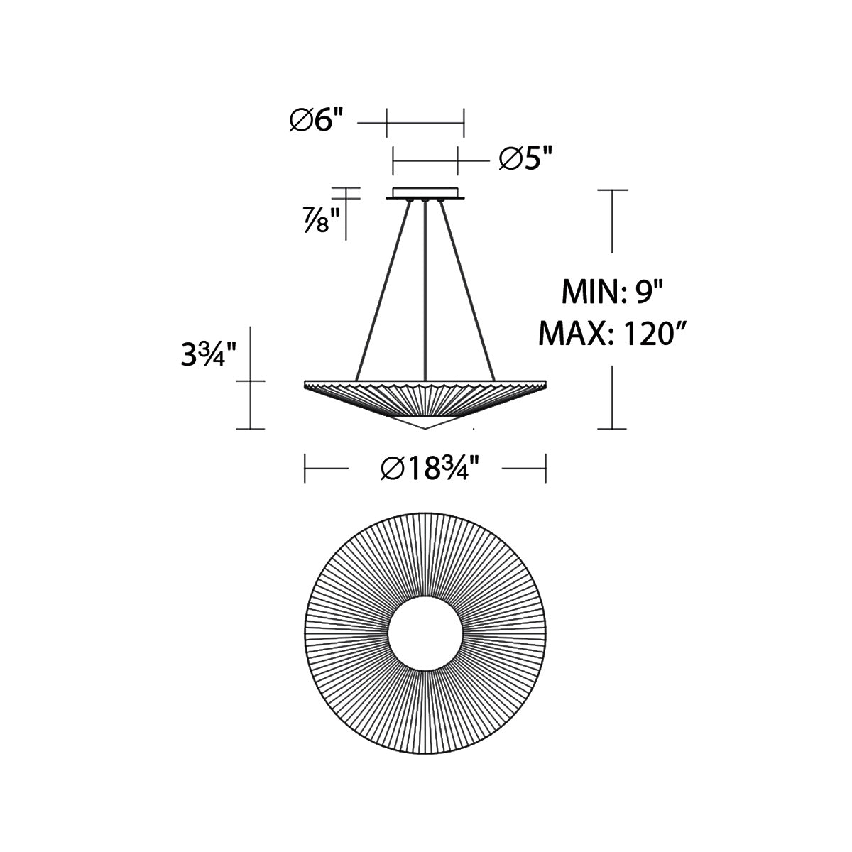 Origami LED Pendant Light - line drawing.