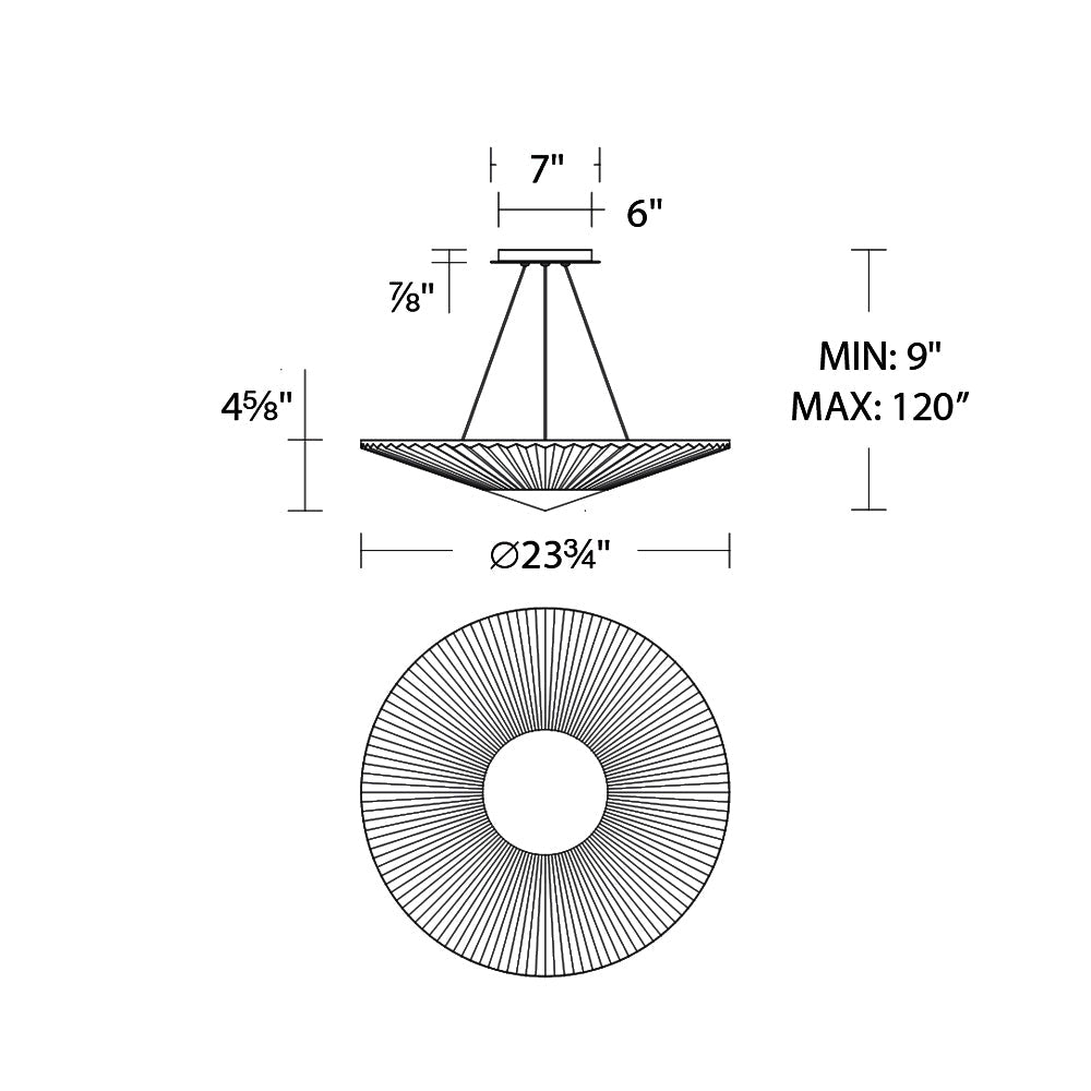 Origami LED Pendant Light - line drawing.