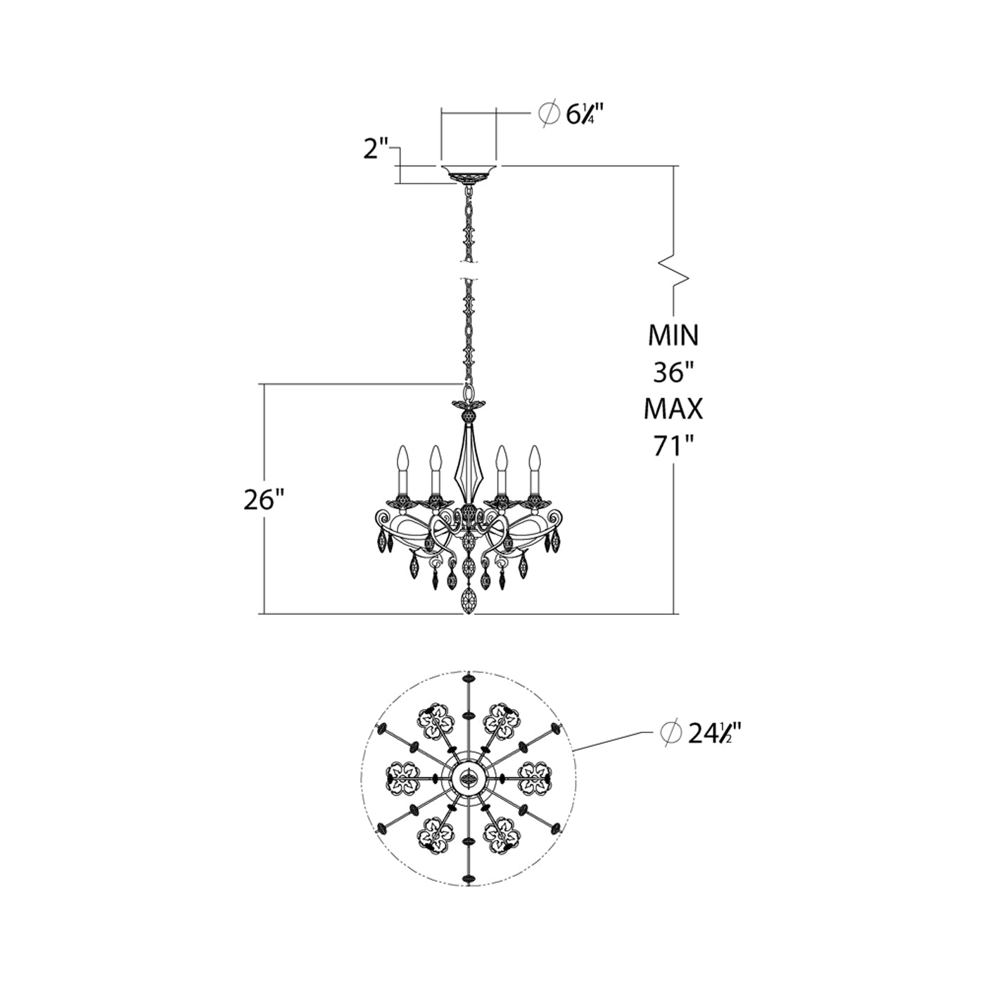 Persephone Chandelier - line drawing.