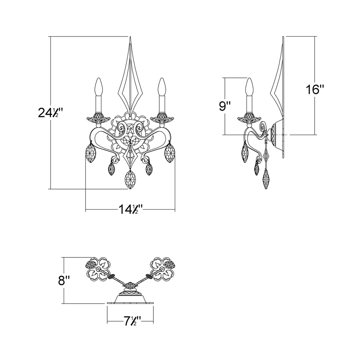 Persephone Wall Light - line drawing.