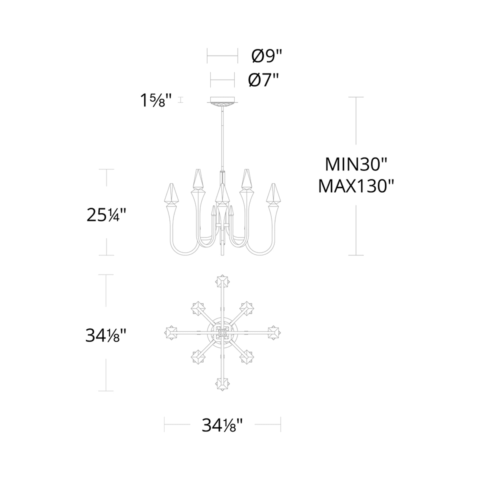 Plumeria LED Pendant Light - line drawing.