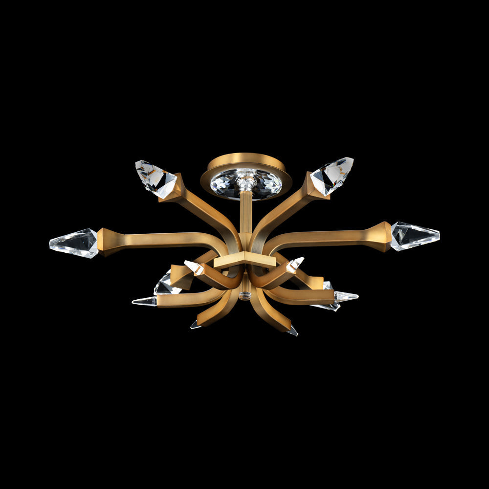 Plumeria LED Semi Flush Mount Ceiling Light in Aged Brass.