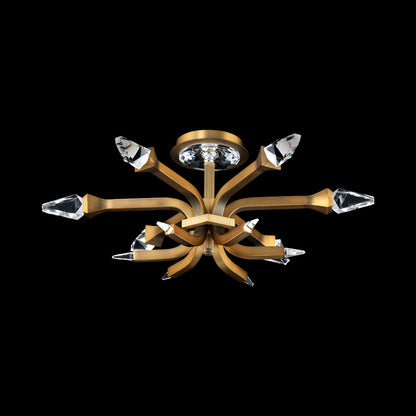 Plumeria LED Semi Flush Mount Ceiling Light in Aged Brass.