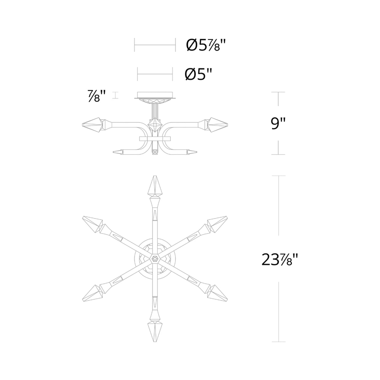 Plumeria LED Semi Flush Mount Ceiling Light - line drawing.