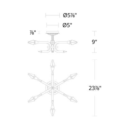 Plumeria LED Semi Flush Mount Ceiling Light - line drawing.