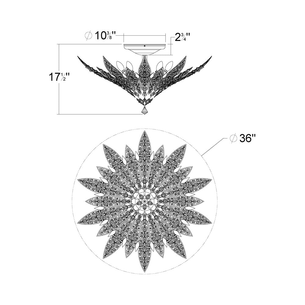 Poetta Semi Flush Mount Ceiling Light - line drawing.