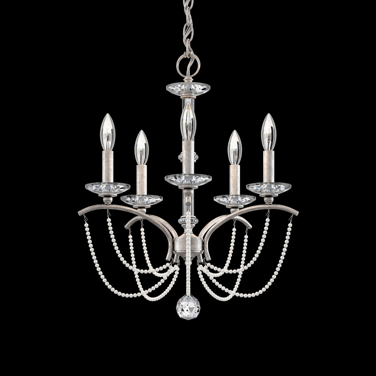 Priscilla Chandelier in Antique Silver (White Pearl/5-Light).