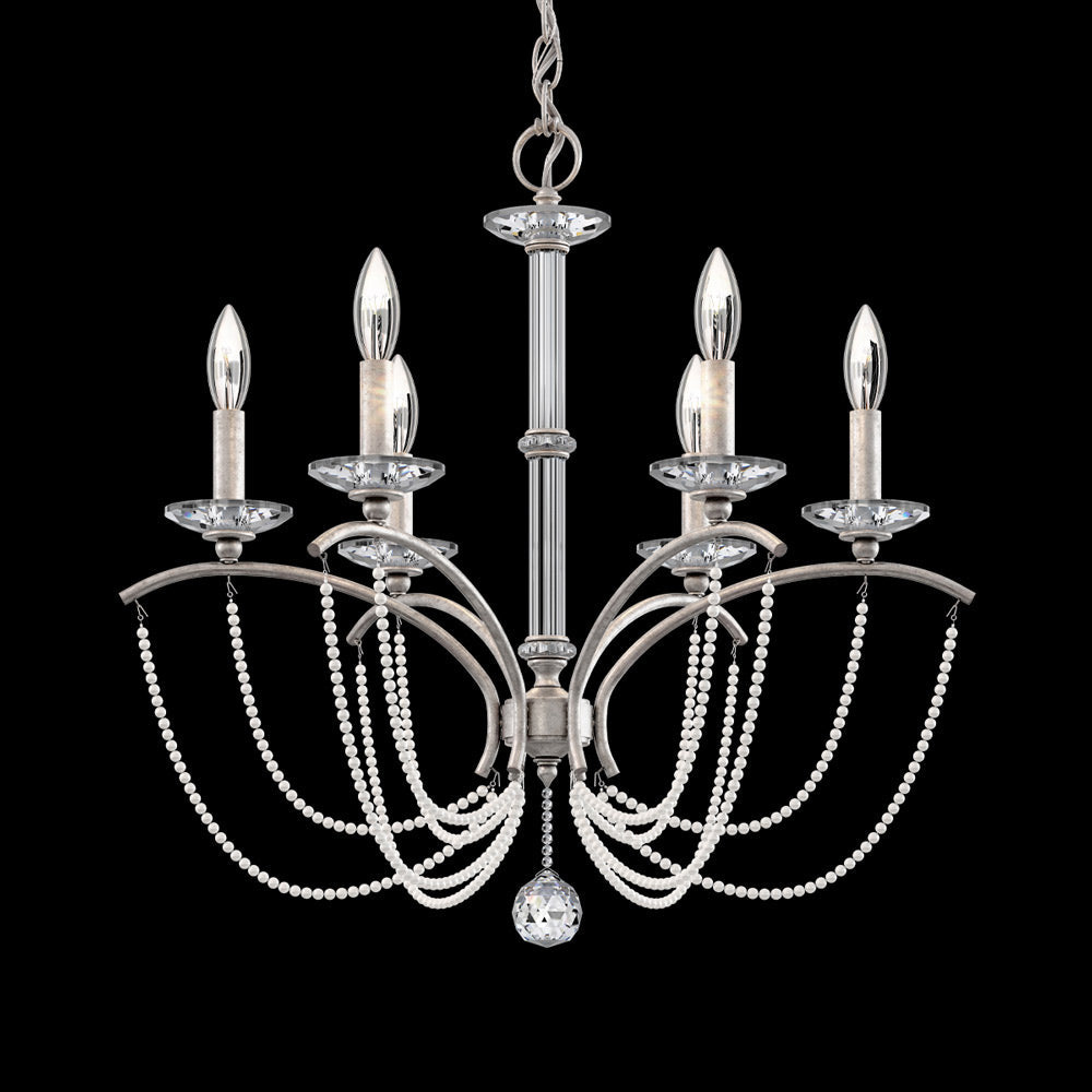 Priscilla Chandelier in Antique Silver (White Pearl/6-Light).