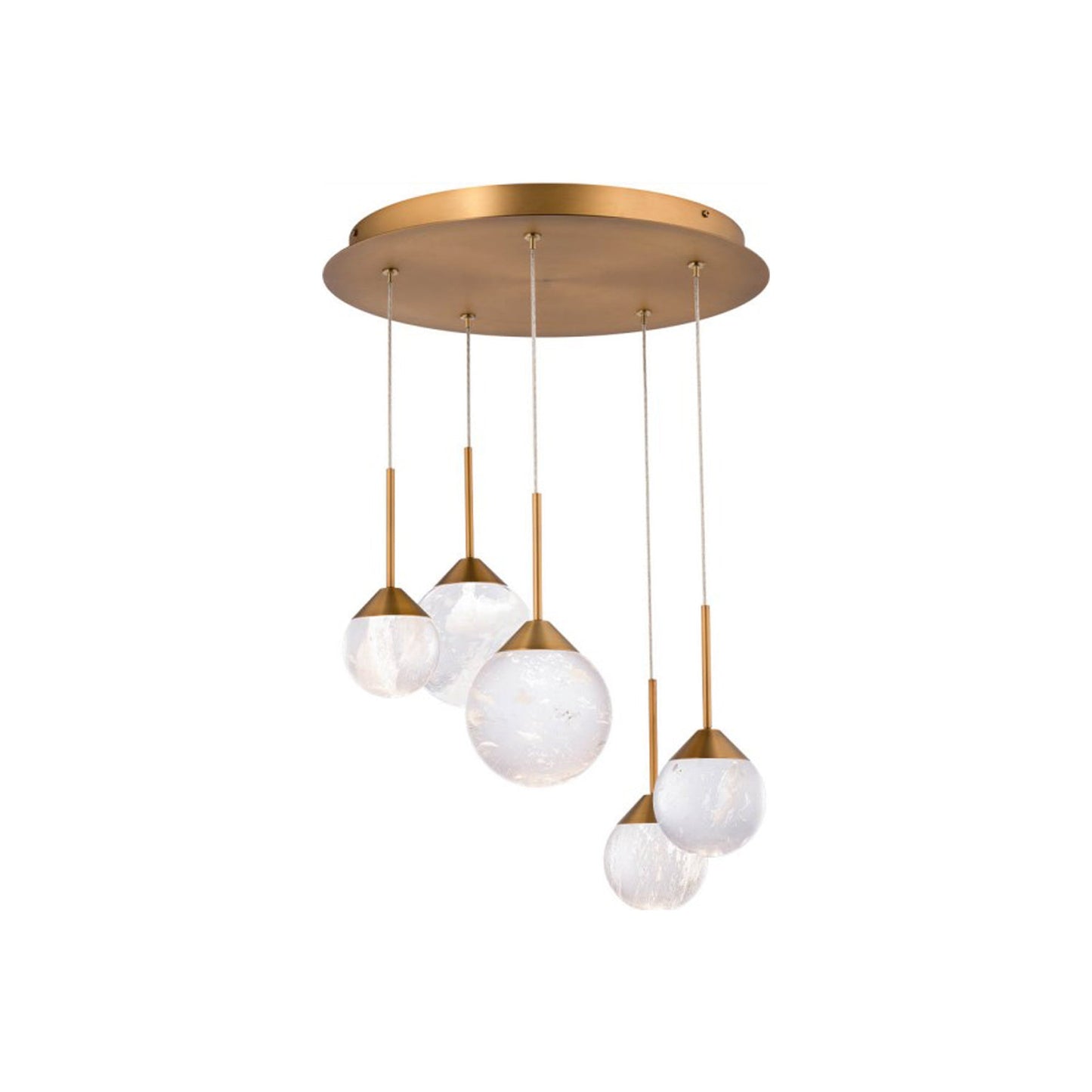 Quest LED Pendant Light in Aged Brass (5-Light).