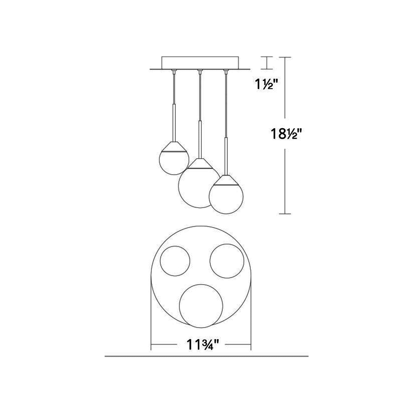 Quest LED Pendant Light - line drawing.