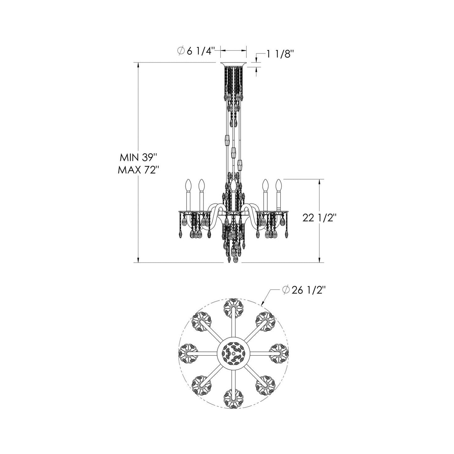Rainier Chandelier - line drawing.
