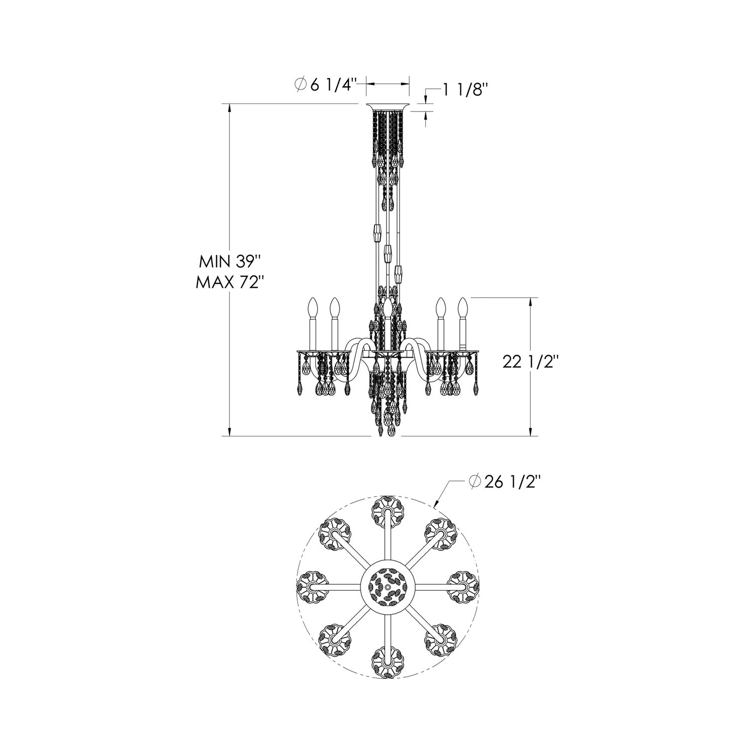 Rainier Chandelier - line drawing.