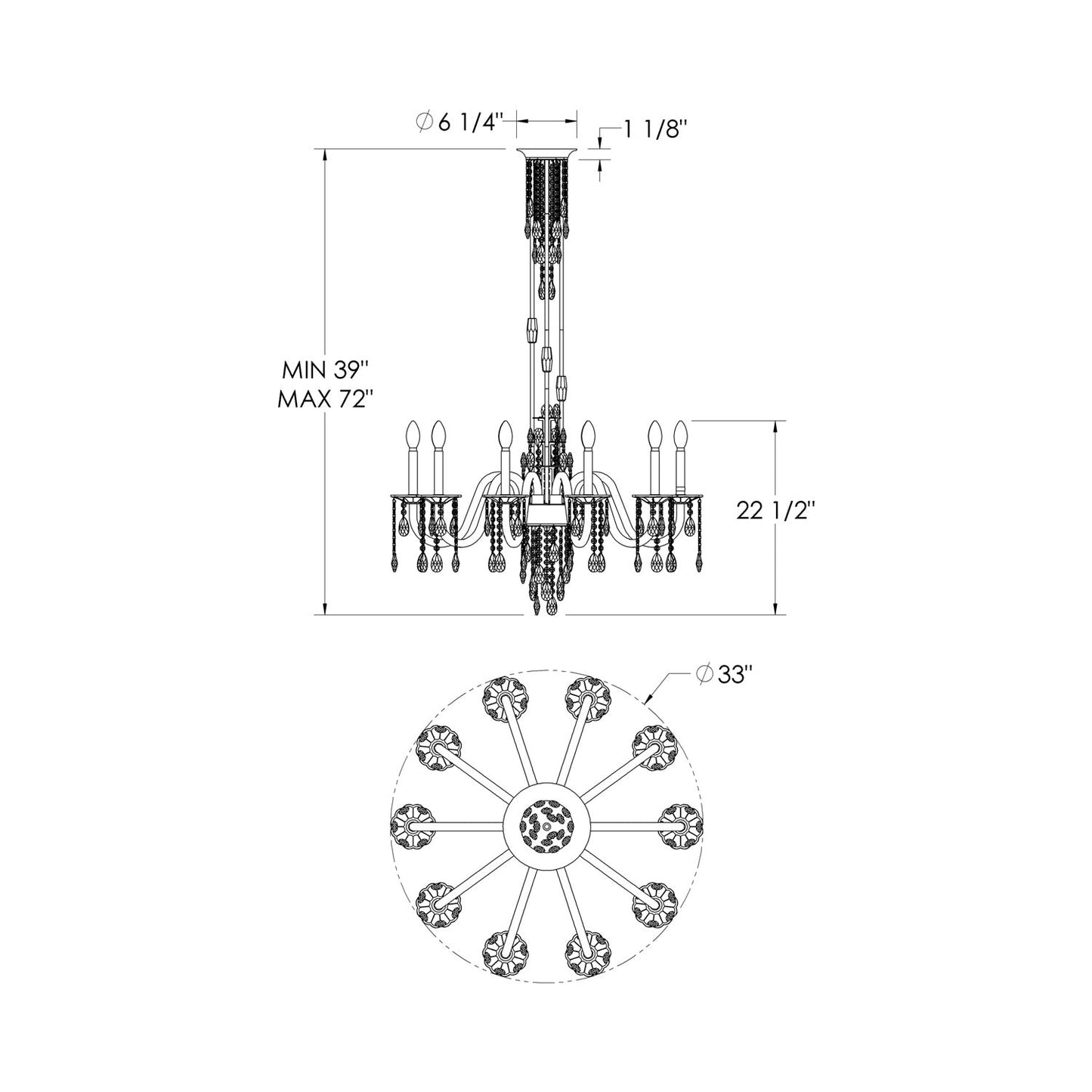 Rainier Chandelier - line drawing.