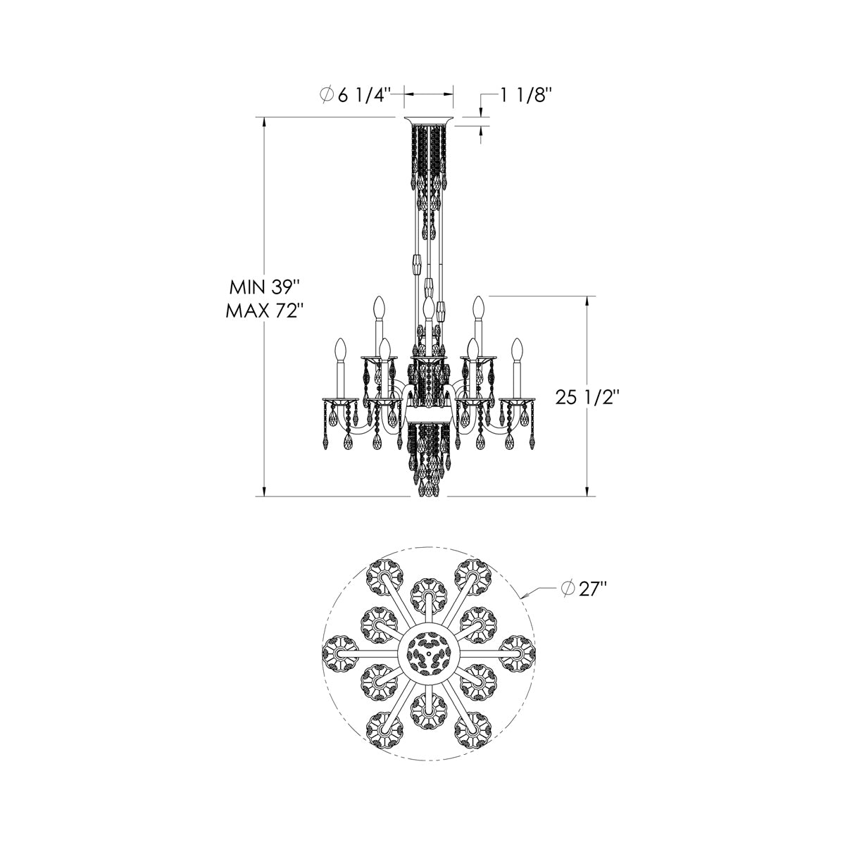 Rainier Chandelier - line drawing.
