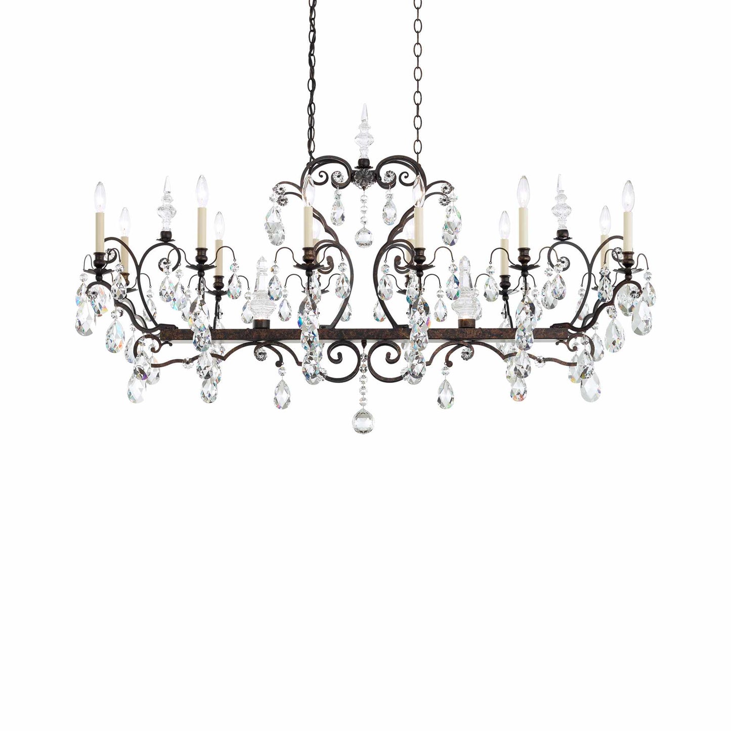 Renaissance Linear Chandelier in Heirloom Bronze (Swarovski/14-Light).