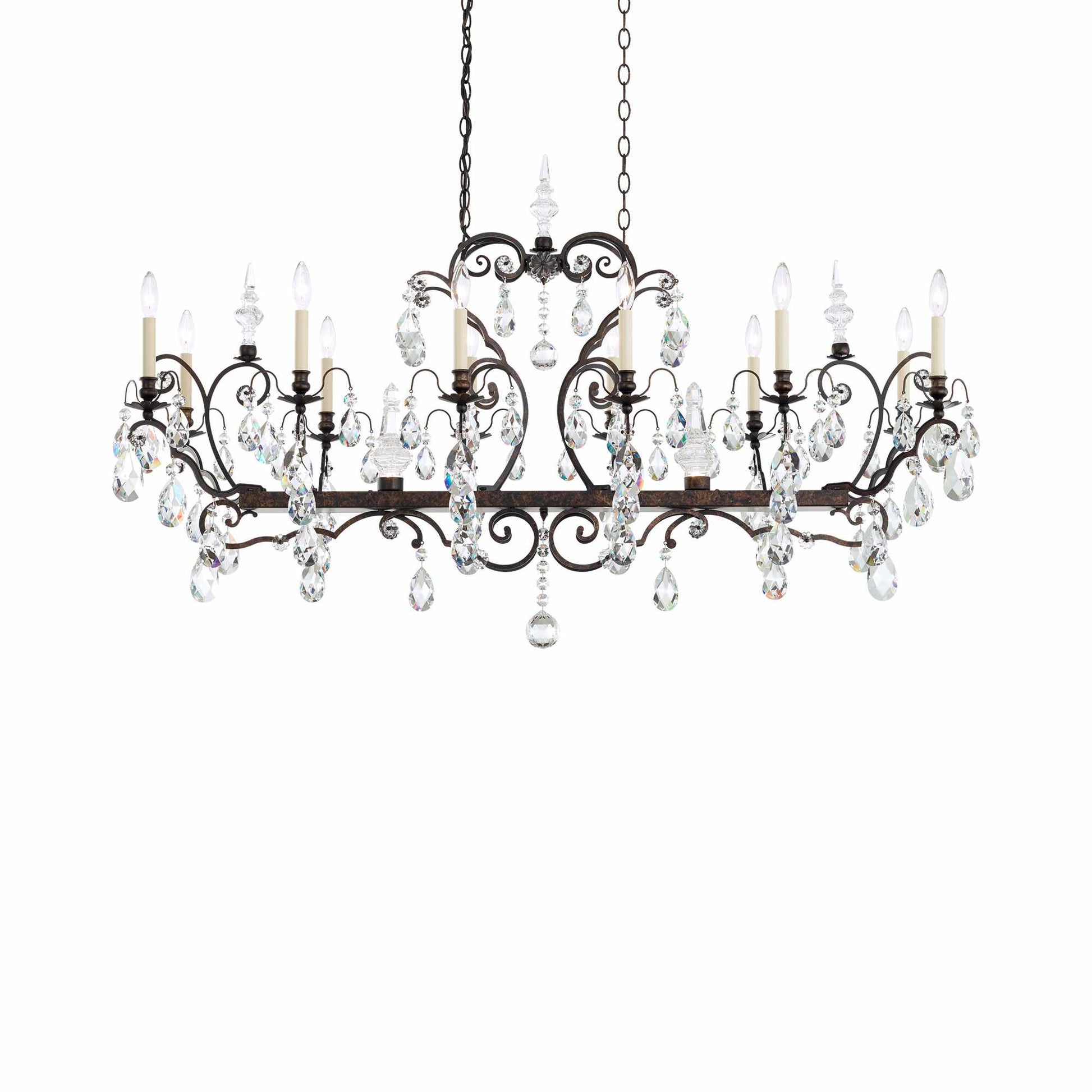 Renaissance Linear Chandelier in Heirloom Bronze (Swarovski/14-Light).