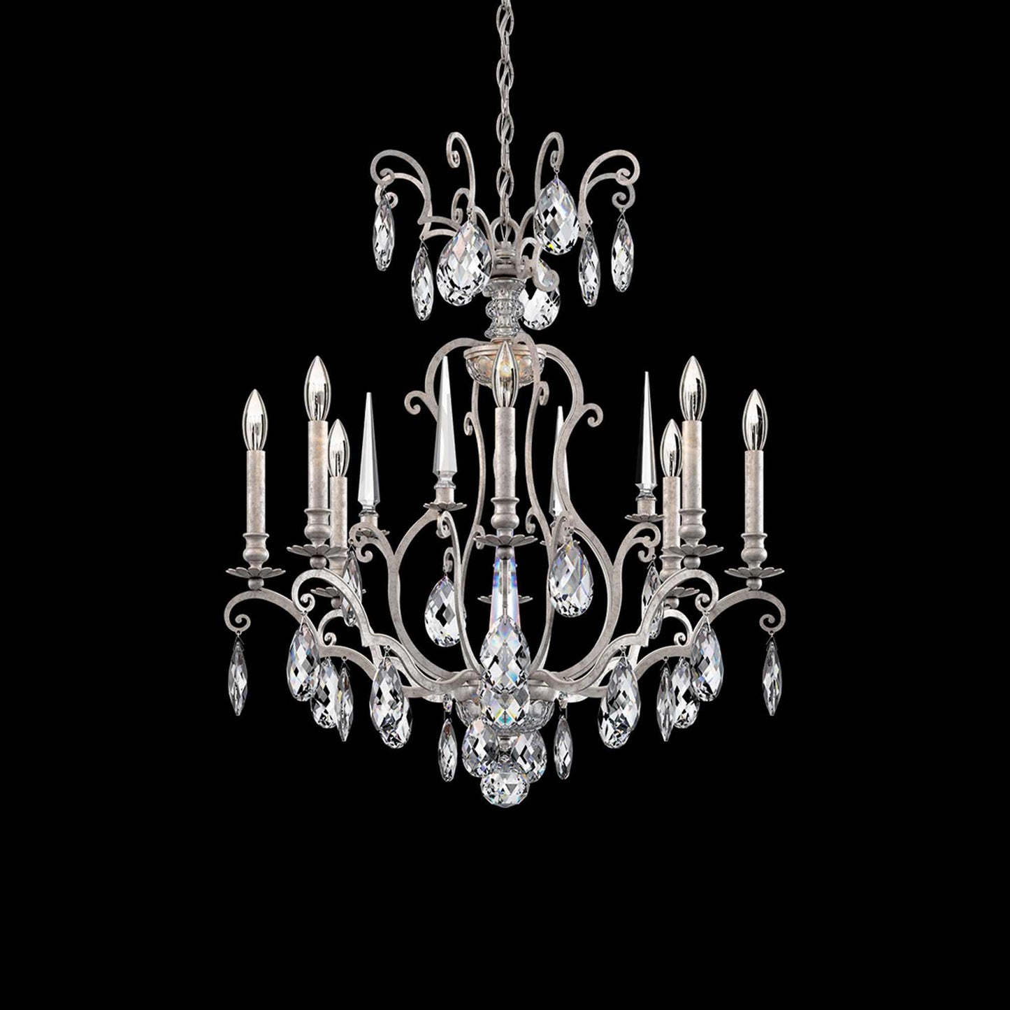 Renaissance Nouveau Chandelier in Antique Silver (8-Light).