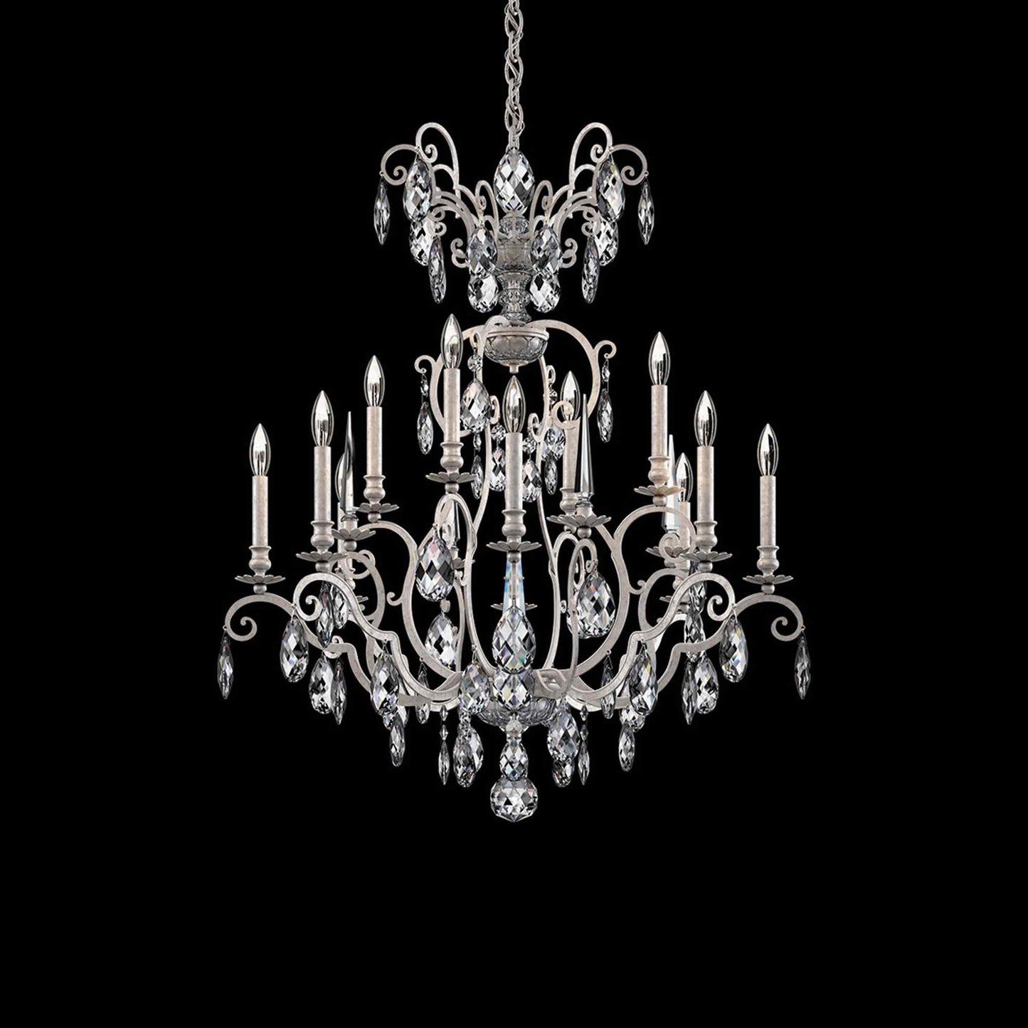 Renaissance Nouveau Chandelier in Antique Silver (12-Light).