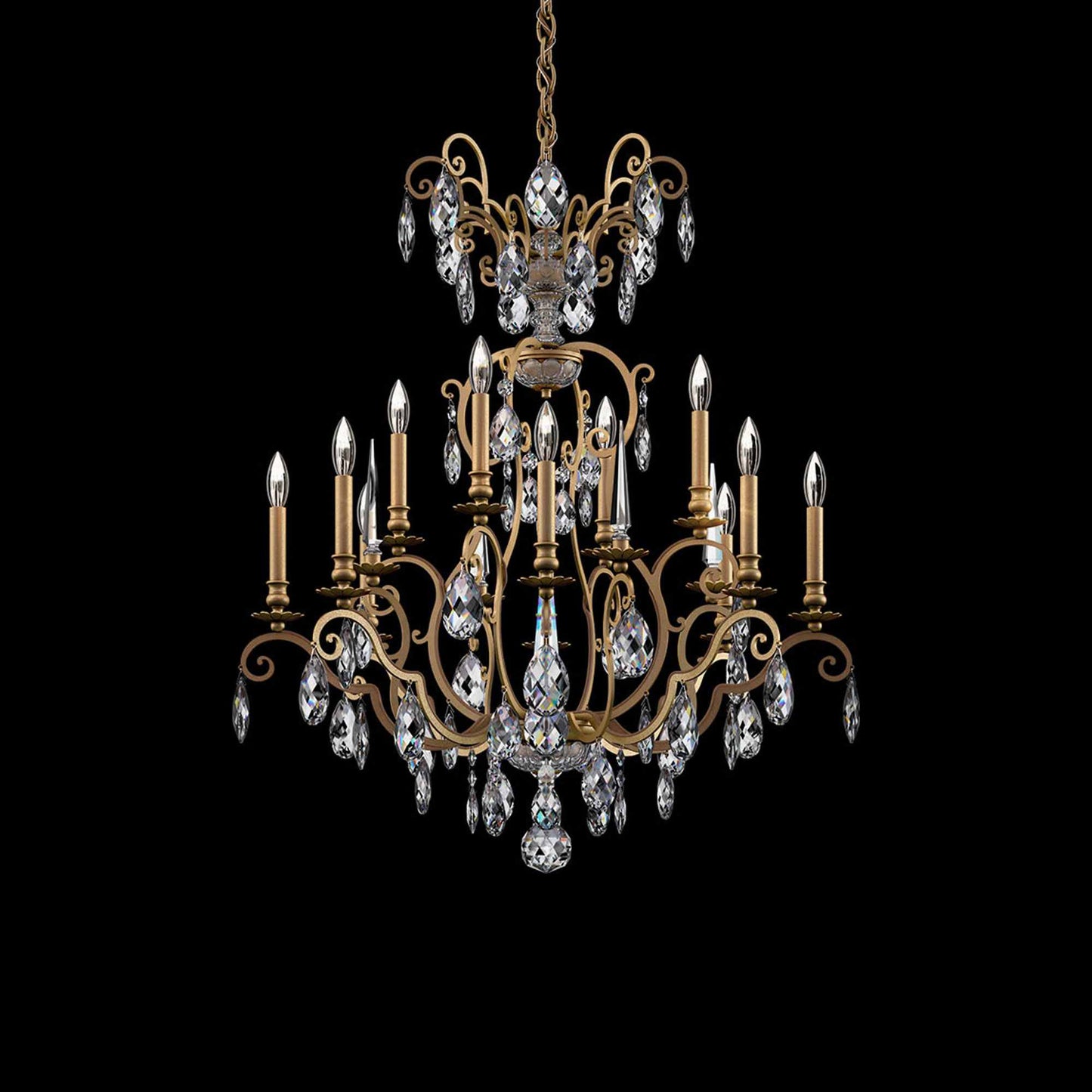Renaissance Nouveau Chandelier in Etruscan Gold (12-Light).