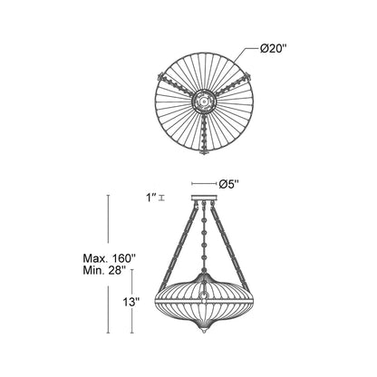 Roma LED Pendant Light - line drawing.