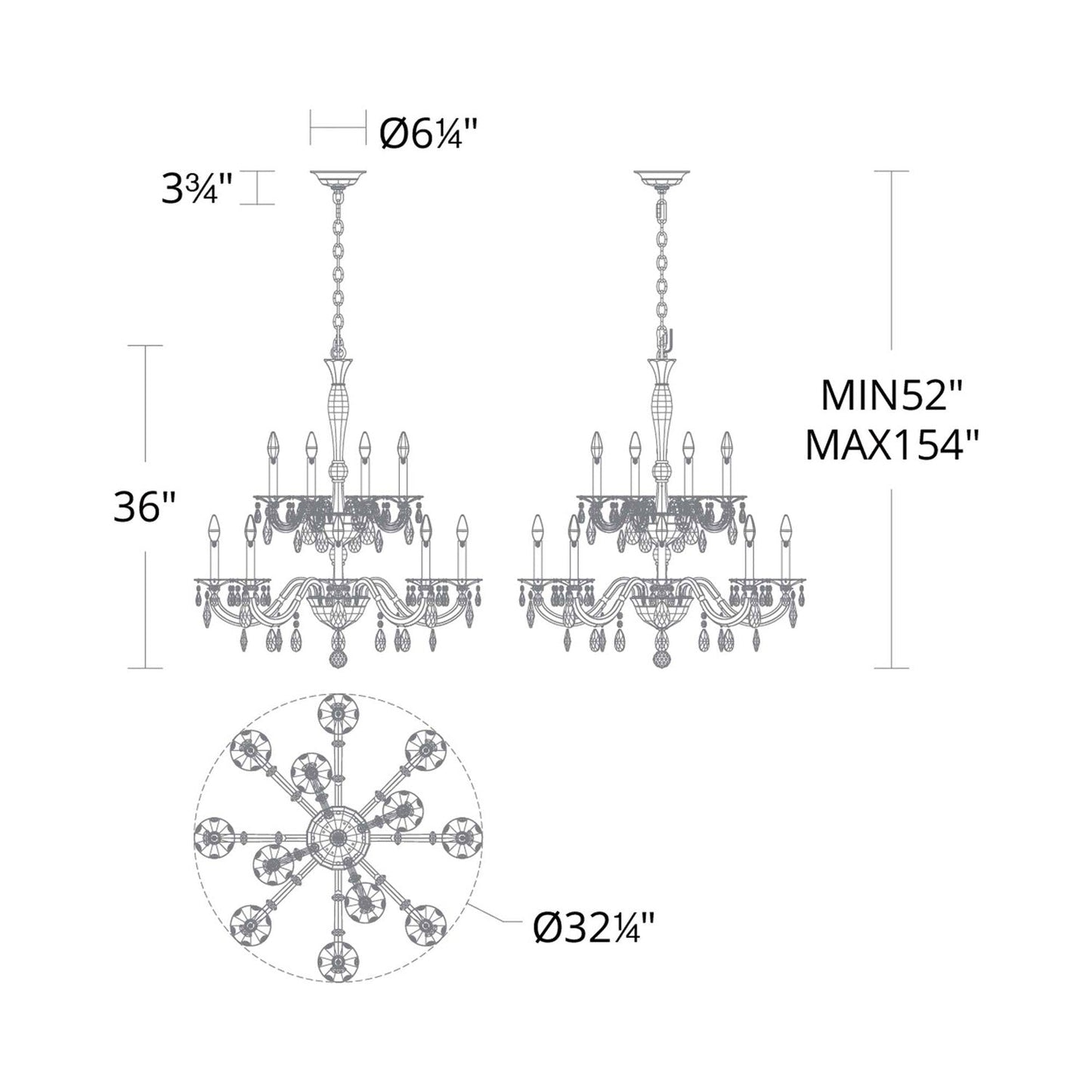 San Marco Multi Tier Chandelier - line drawing.