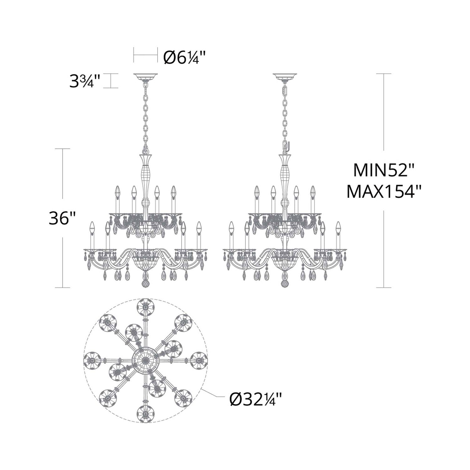 San Marco Multi Tier Chandelier - line drawing.