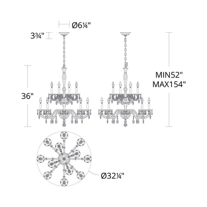 San Marco Multi Tier Chandelier - line drawing.