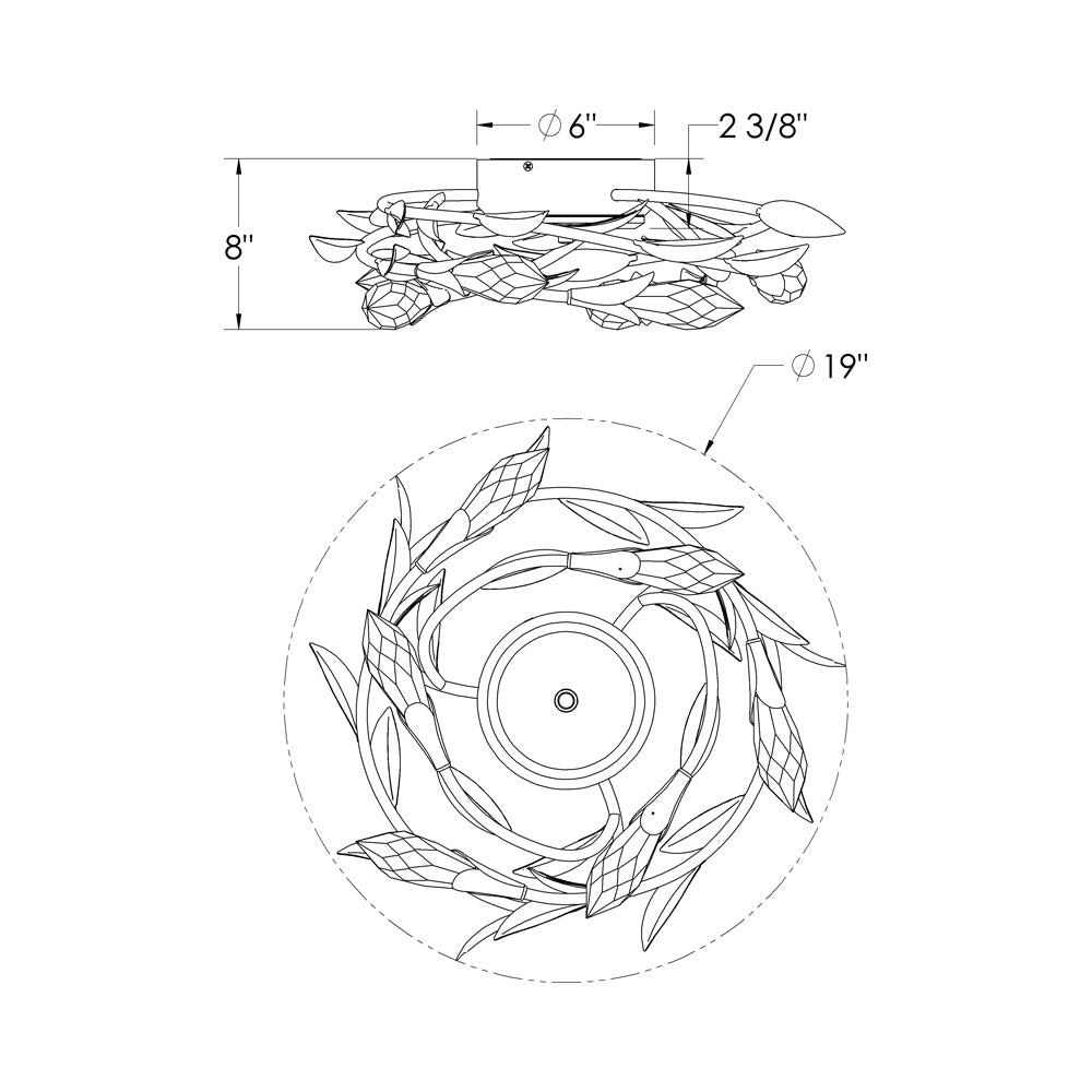Secret Garden LED Flush Mount Ceiling Light - line drawing.