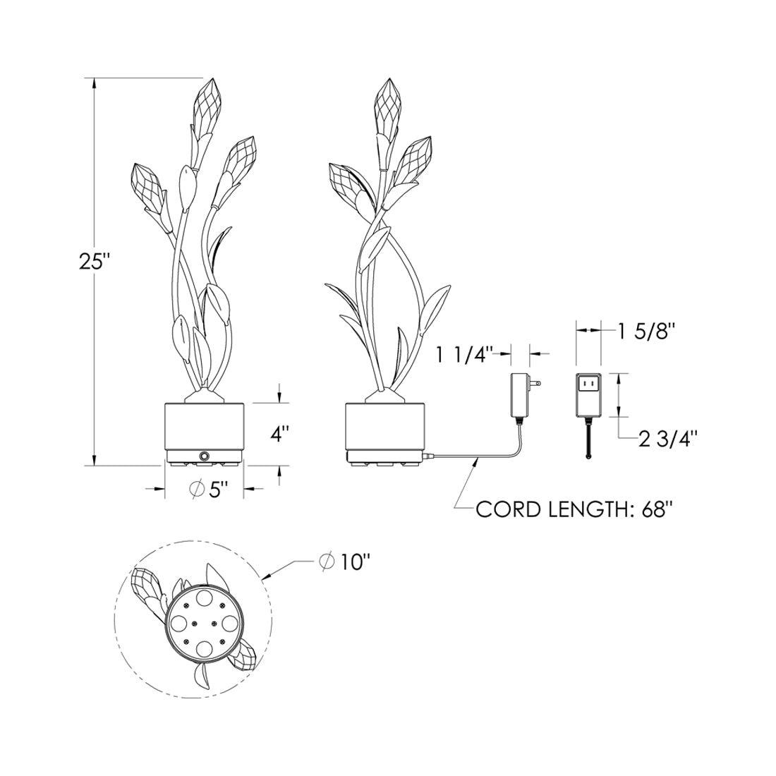 Secret Garden LED Table Lamp - line drawing.