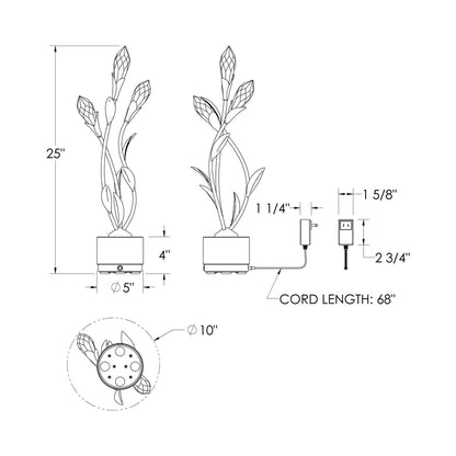 Secret Garden LED Table Lamp - line drawing.