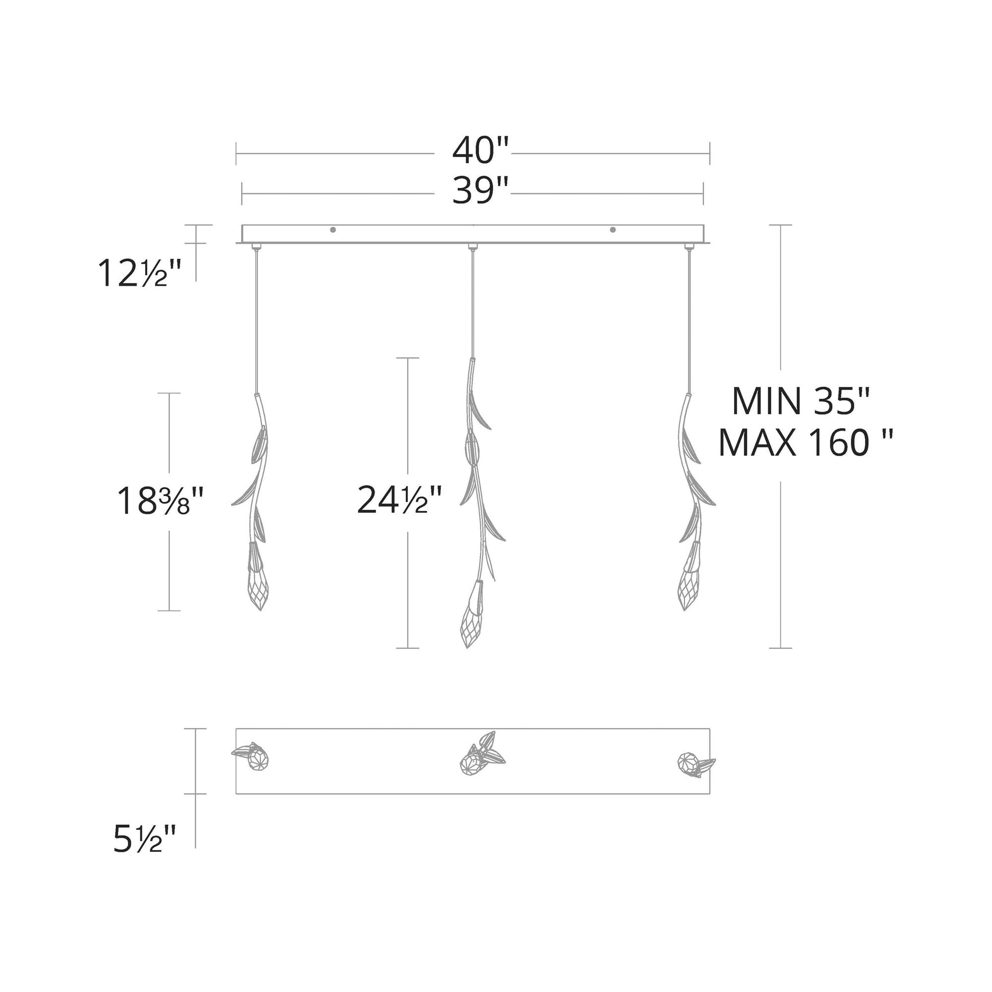Secret Garden Linear LED Multi Light Pendant Light - line drawing.