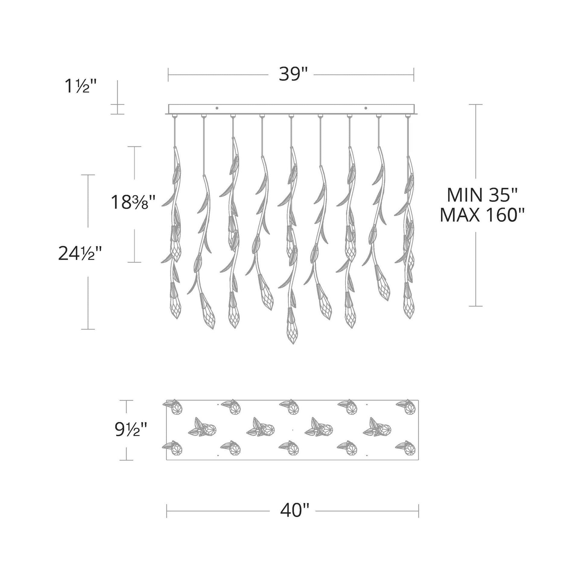 Secret Garden Linear LED Multi Light Pendant Light - line drawing.
