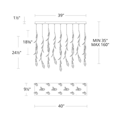 Secret Garden Linear LED Multi Light Pendant Light - line drawing.