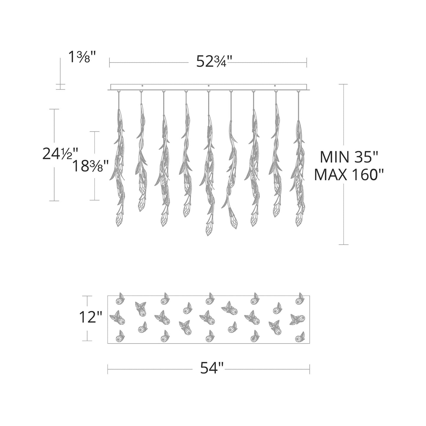 Secret Garden Linear LED Multi Light Pendant Light - line drawing.