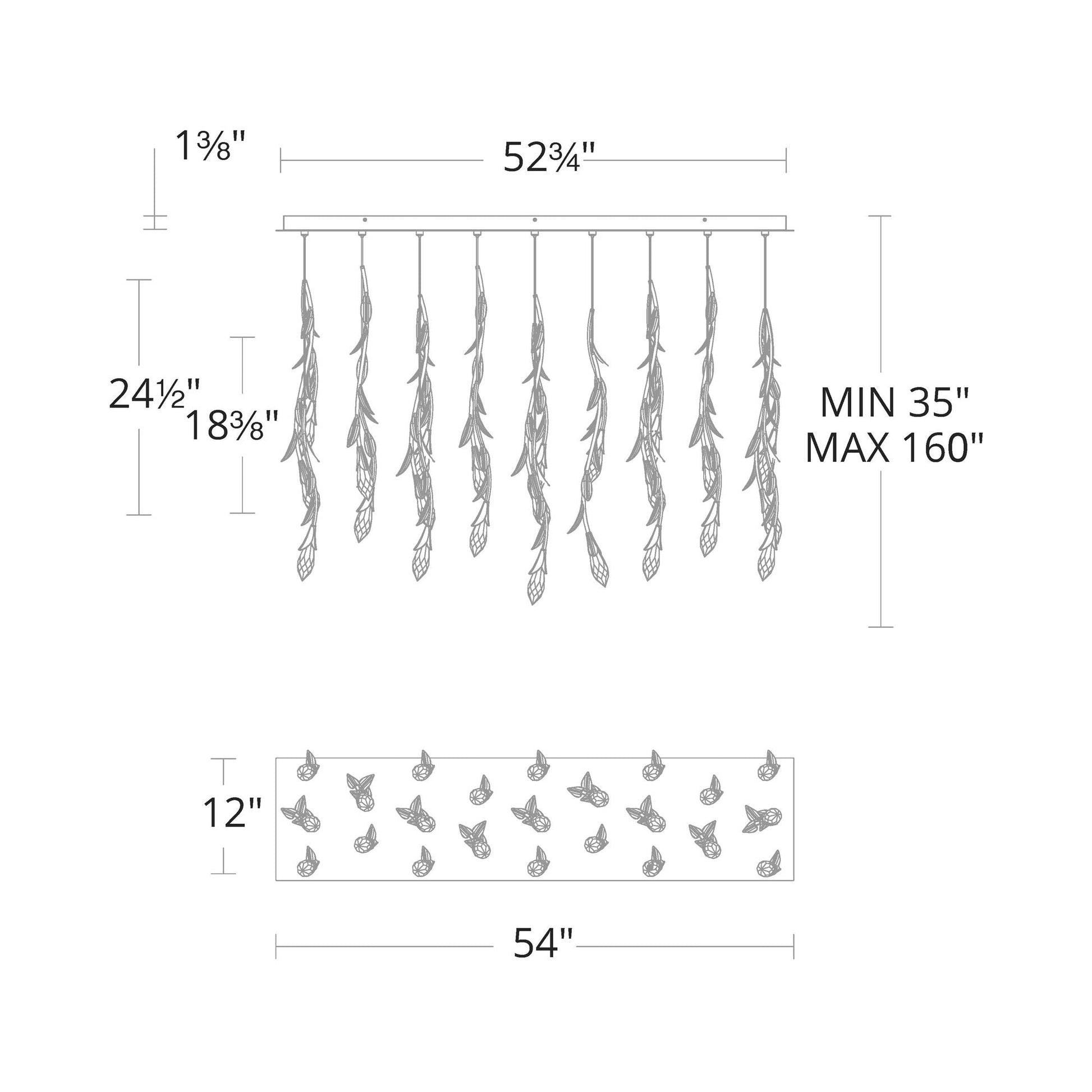 Secret Garden Linear LED Multi Light Pendant Light - line drawing.
