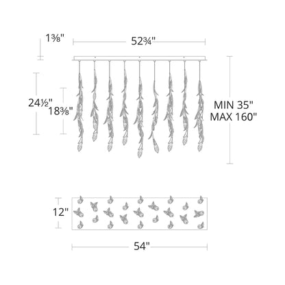 Secret Garden Linear LED Multi Light Pendant Light - line drawing.