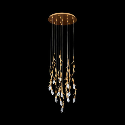 Secret Garden Round LED Multi Light Pendant Light in French Gold (15-Light).