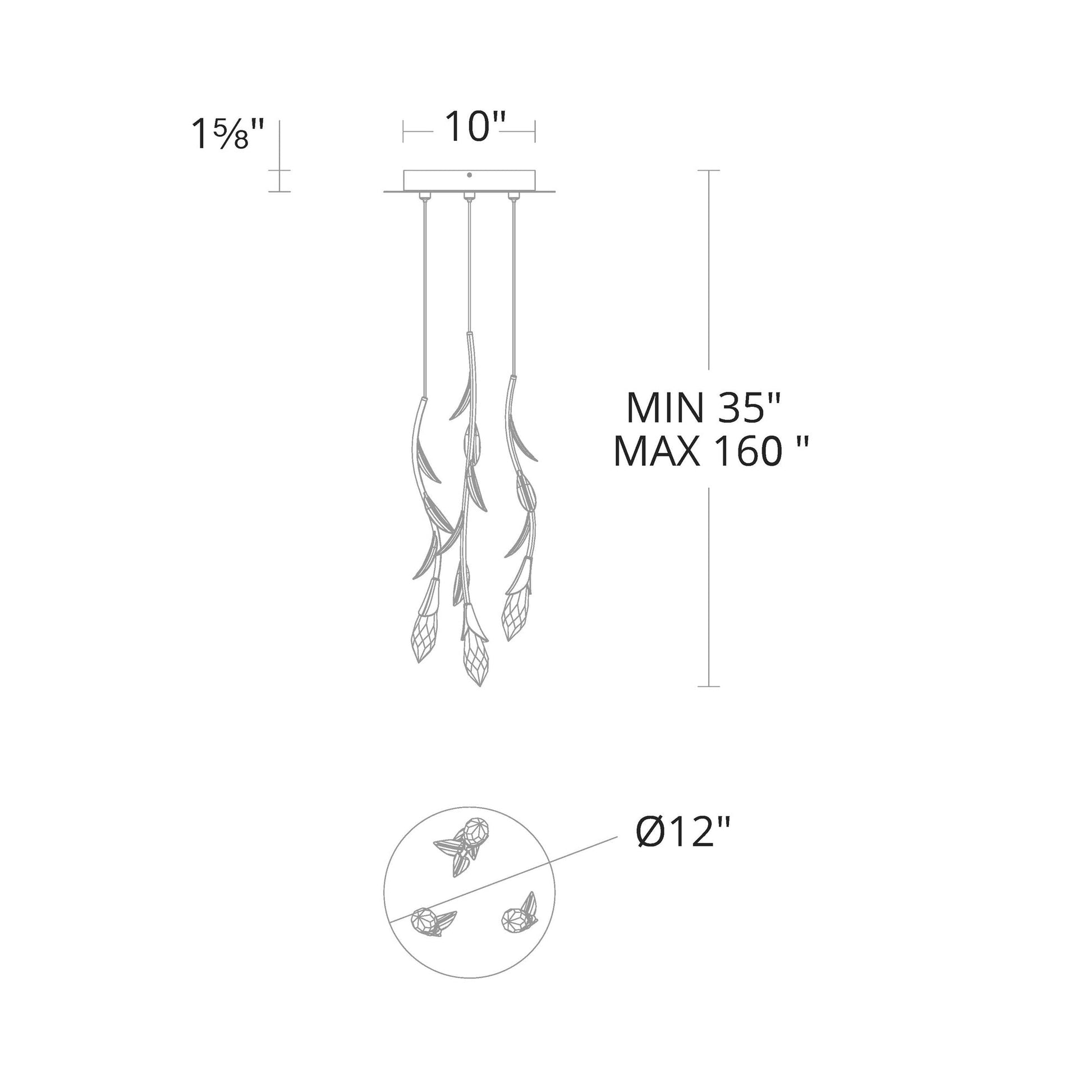 Secret Garden Round LED Multi Light Pendant Light - line drawing.