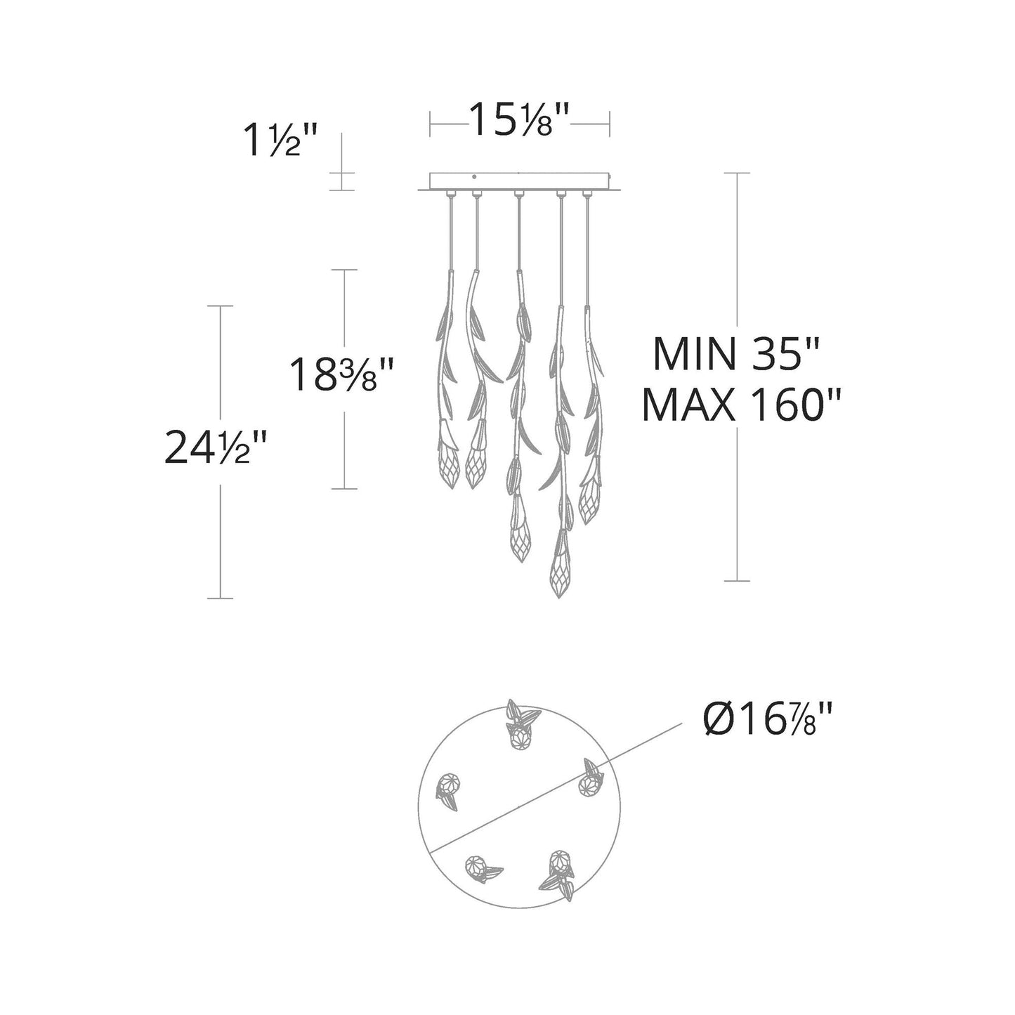 Secret Garden Round LED Multi Light Pendant Light - line drawing.