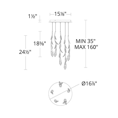 Secret Garden Round LED Multi Light Pendant Light - line drawing.