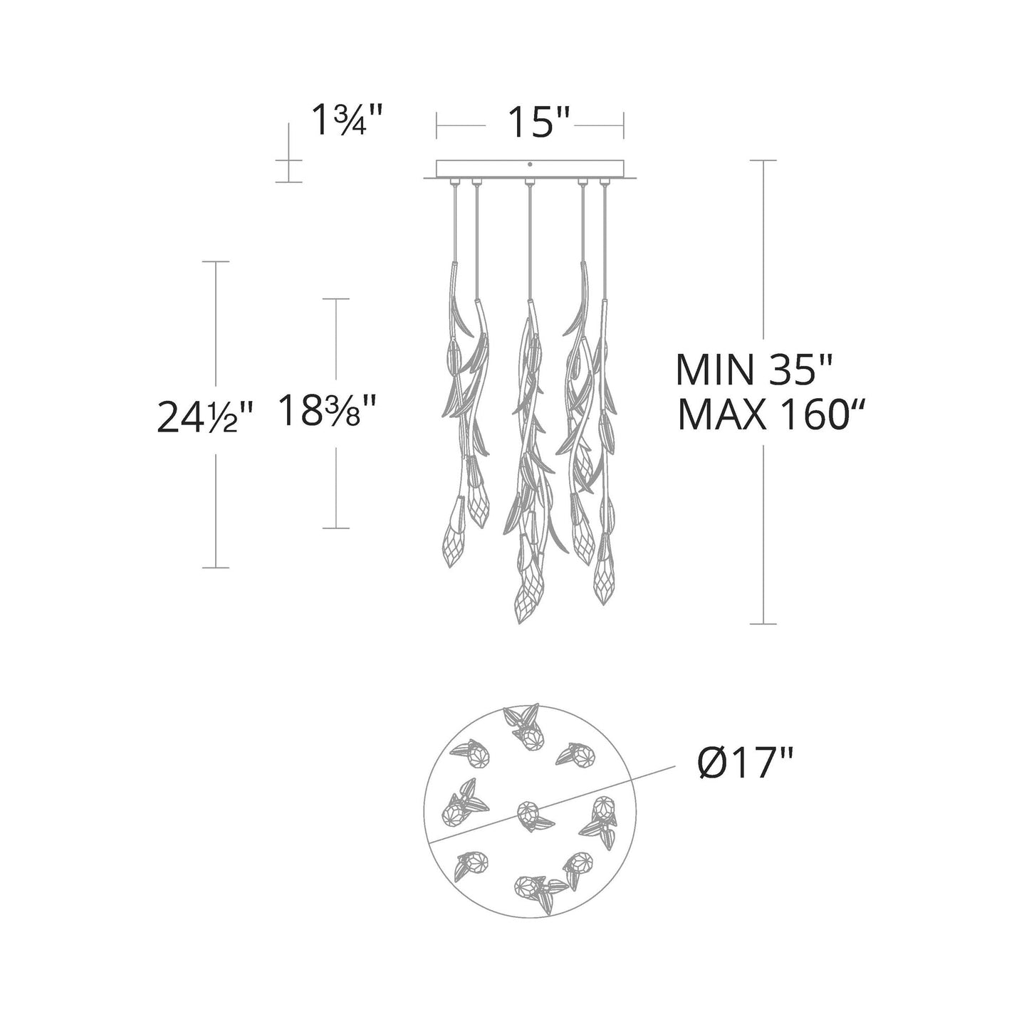 Secret Garden Round LED Multi Light Pendant Light - line drawing.