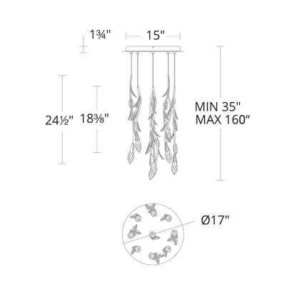 Secret Garden Round LED Multi Light Pendant Light - line drawing.