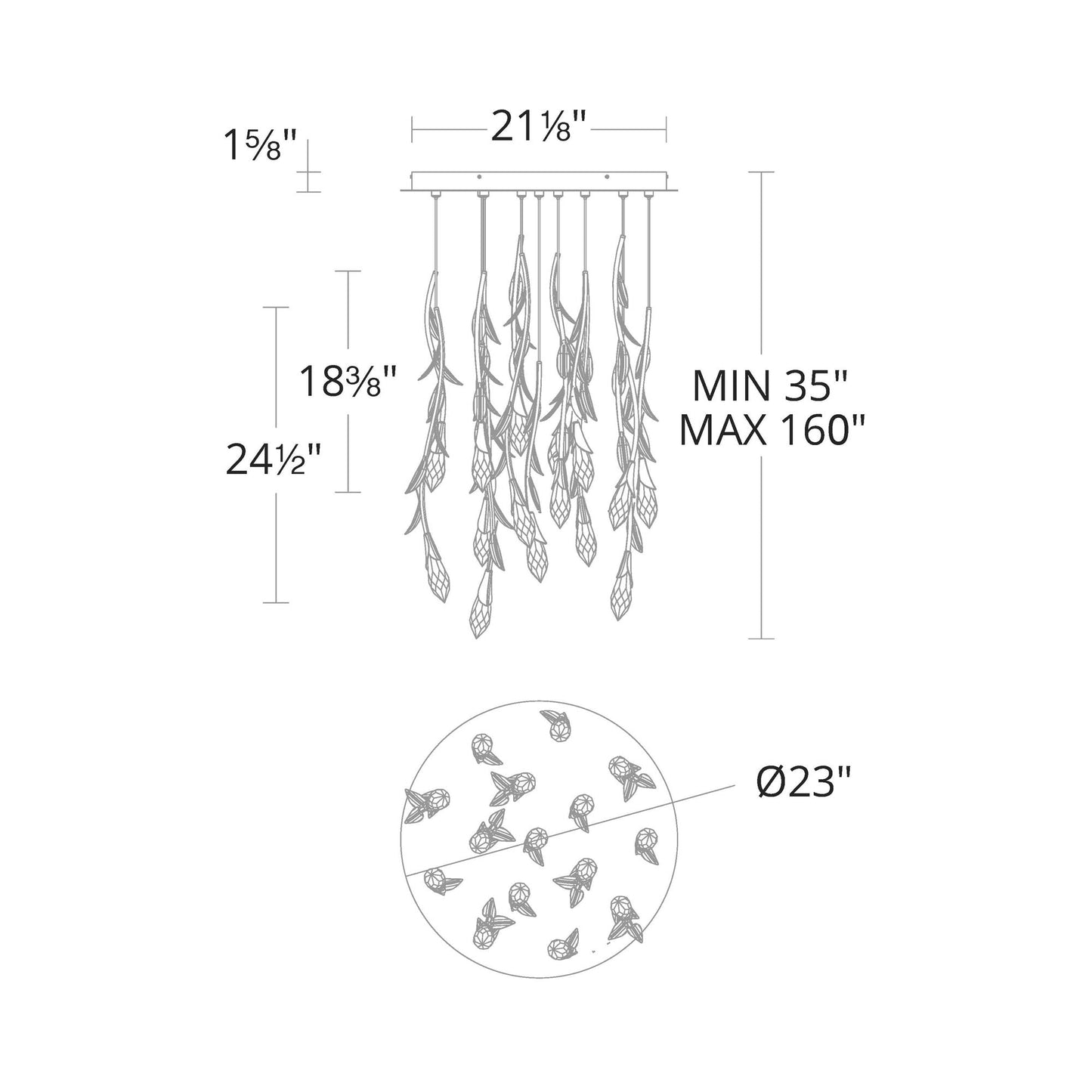 Secret Garden Round LED Multi Light Pendant Light - line drawing.