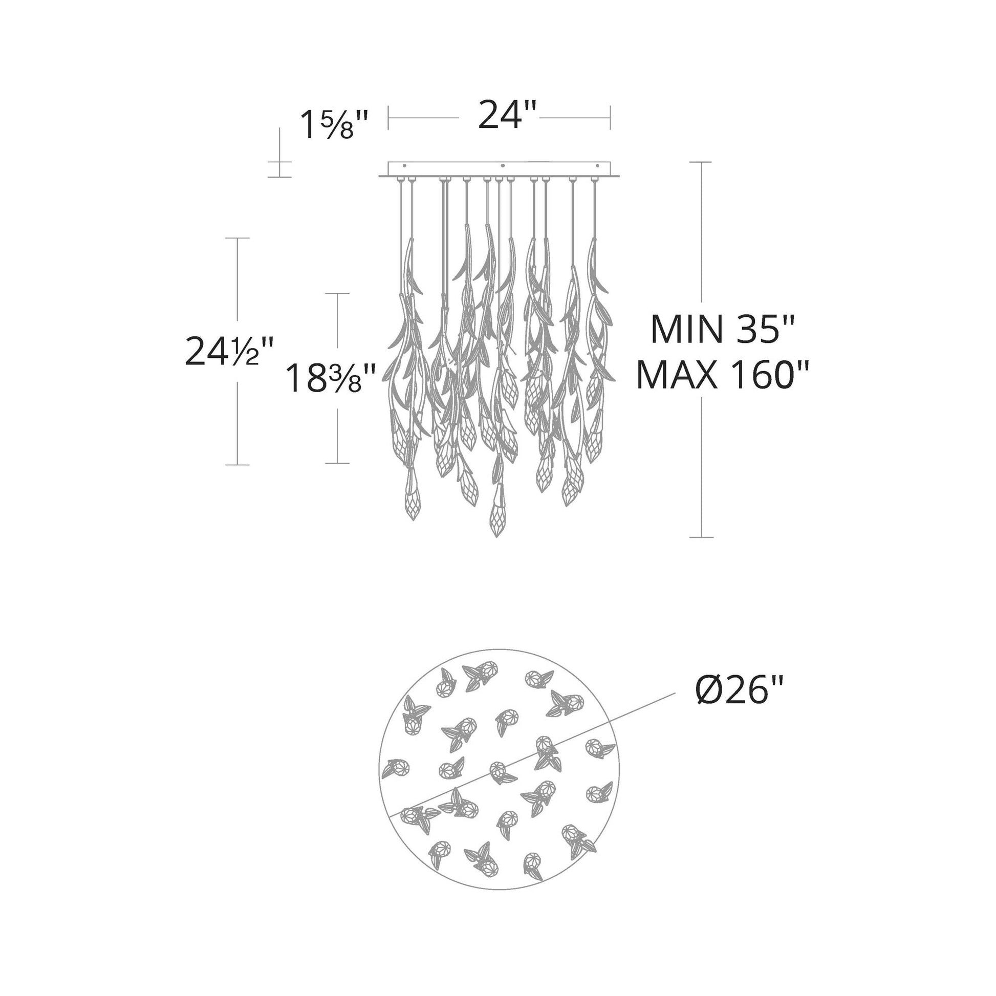 Secret Garden Round LED Multi Light Pendant Light - line drawing.
