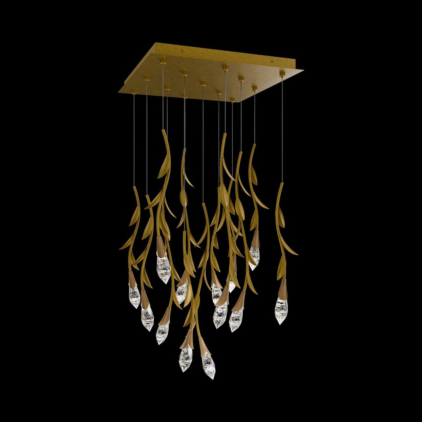 Secret Garden Square LED Multi Light Pendant Light in French Gold (13-Light).